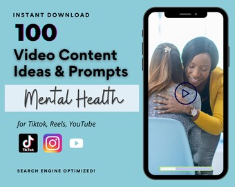 Mental Health Video Content Ideas for Tiktok, Instagram Reels, YouTube, Life Coach, Therapist, Anxiety Template, Self Care, Self Love Insta