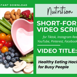 Nutrition Video Script for TikTok, Instagram Reels, YouTube, Health Coach Instagram Template, Wellness Coach Template, Dietitian Post