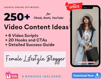 Female Women Lifestyle Blogger Video Content Ideas for Tiktok, Reels, YouTube, Influencer Template, Content Creator Post, Lifestyle Blogger