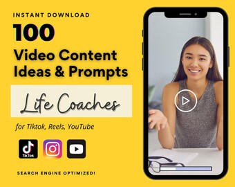 100 Life Coach Video Content Ideas for Tiktok,Reels,YouTube,Viral Tiktok Prompts,Gain More Followers, Life Coach Content Templates