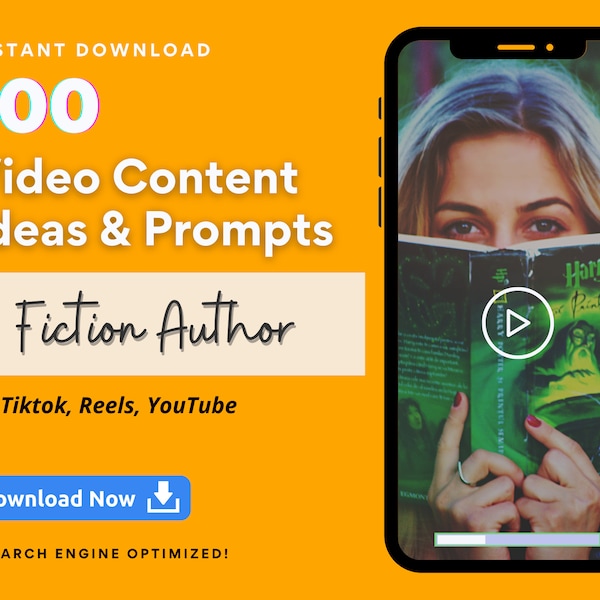 100 Fiction Author Novelist Video Content Ideas for Tiktok,Reels,YouTube, Viral Video Prompts, Fiction Book Writers Social Media Content