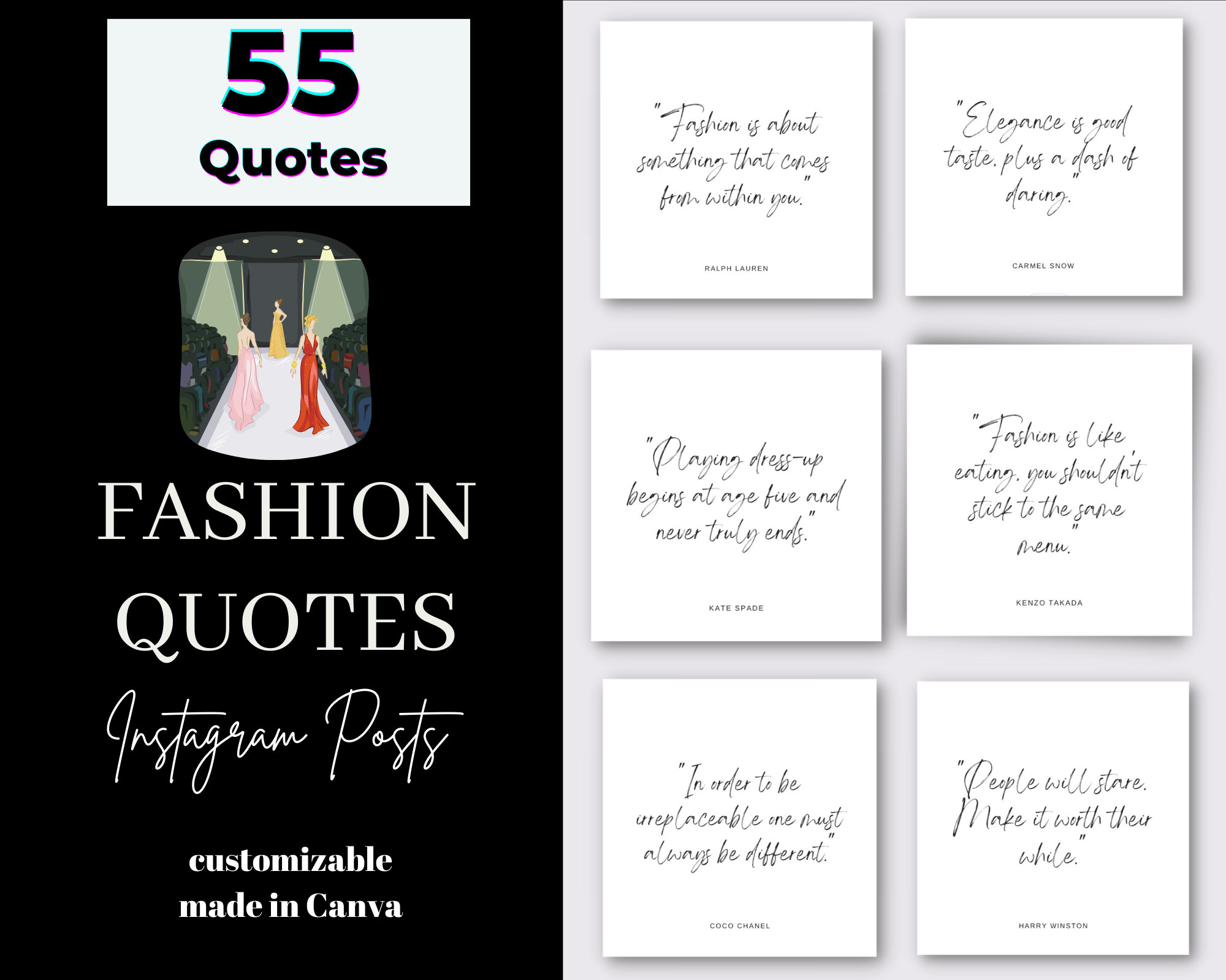 Fashion Quotes Instagram Template: Black \u0026 White Social Media Posts (canva)  - Etsy, image size:2000x1600