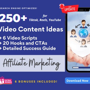 Affiliate Marketing Video Content Ideas for Tiktok, Reels, YouTube, Affiliate Marketer, Affiliate Marketing Content Template, Passive Income