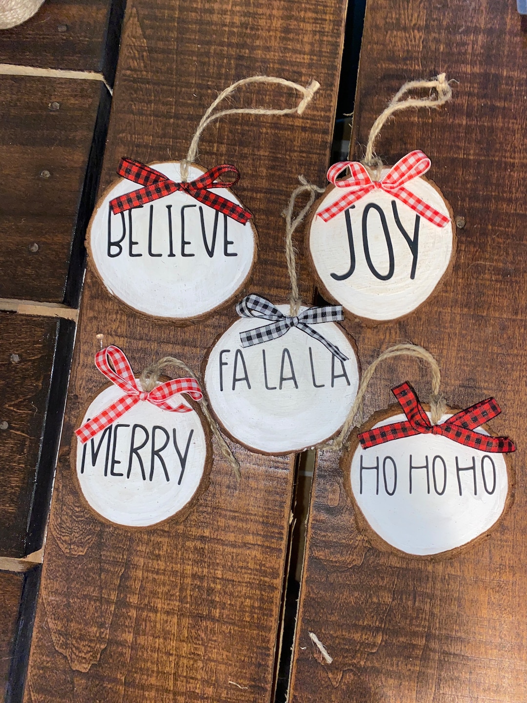 Wooden Christmas Ornaments Set of 5 Etsy