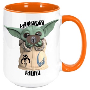 Silver Buffalo Star Wars Mandalorian and the Child Baby Yoda Grogu Jumbo 20  oz Ceramic Coffee Mug - 2 sided picture