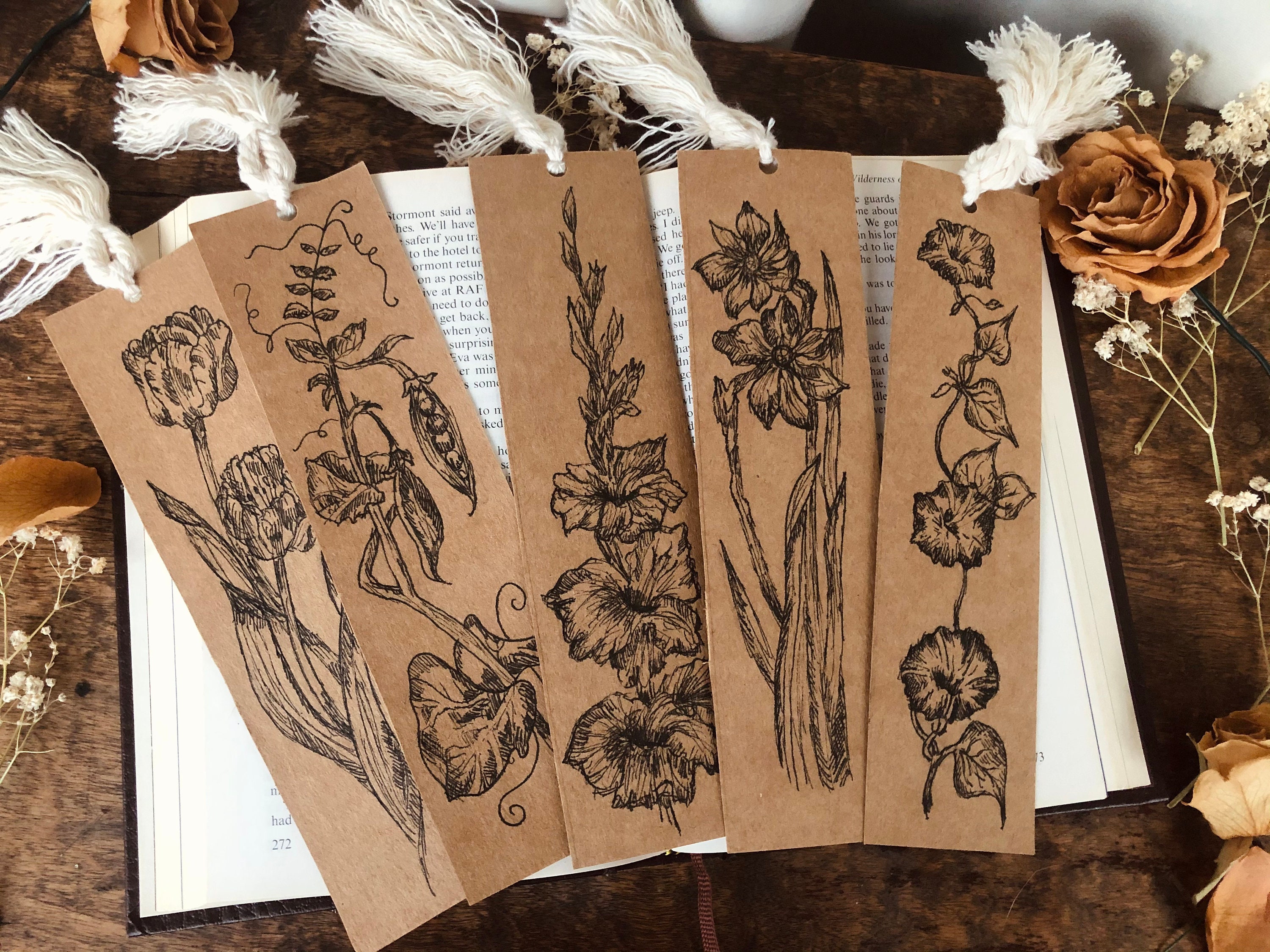 Handmade botanical bookmarks original illustrated bookmarks Etsy