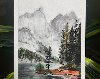Aquarell Waldlandschaft - Berglandschaft - Natur - Aquarelldruck - Wildnis