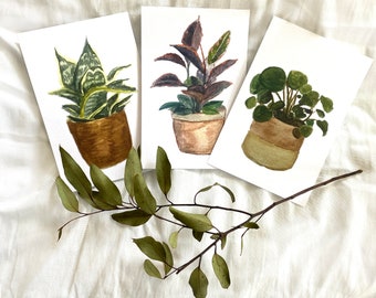 Botanical Print Set of 3 - Boho Wall Art - Watercolor Plants - 5 x 7 art prints