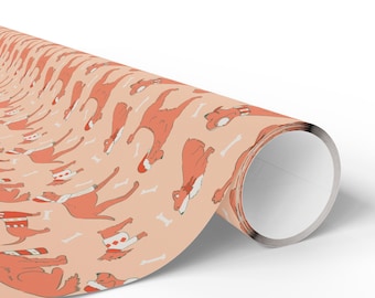 Pink dog wrapping paper roll - holiday gift paper - dog gift paper