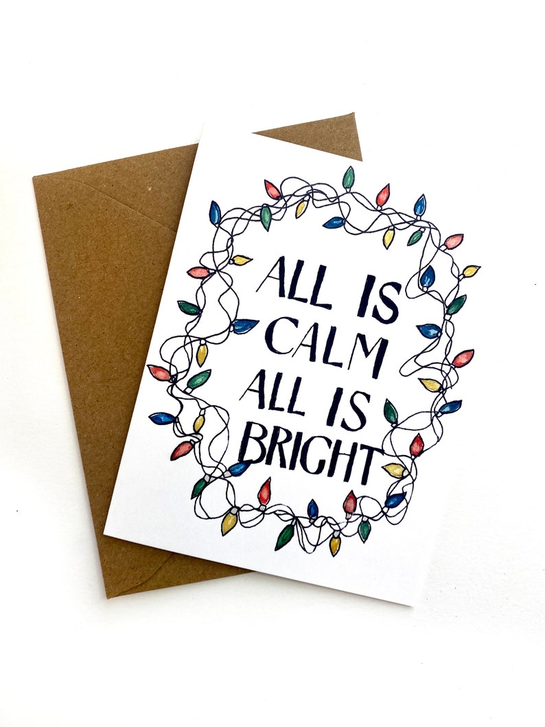 All is Calm All is Bright Christmas Card - String Lights - Blank Inside ...