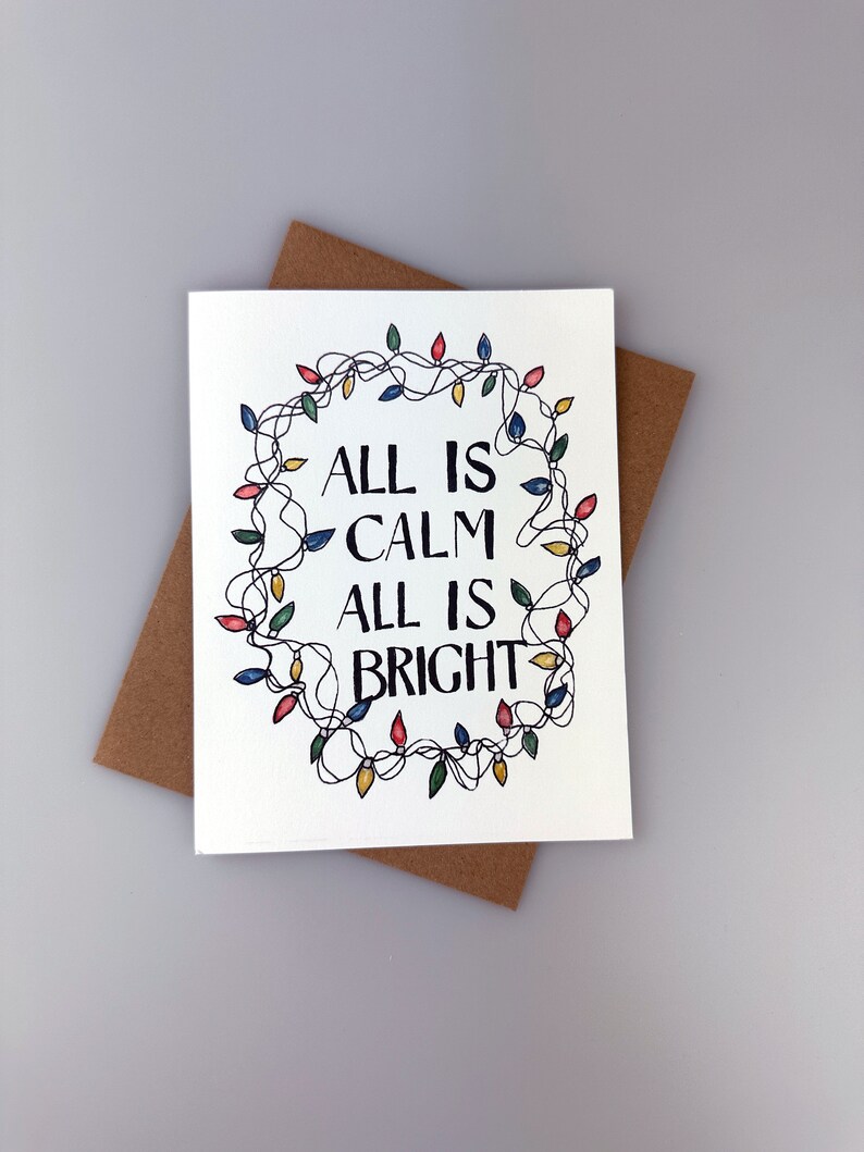 All is Calm All is Bright Christmas Card - String Lights - Blank Inside ...