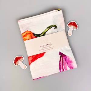 Vegetable print flour sack tea towel - 100% cotton kitchen towel - dish towel - towel with loop