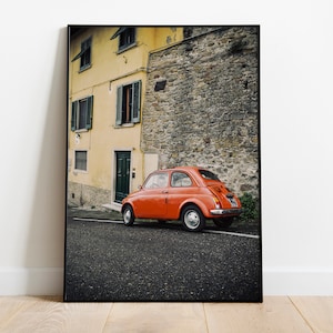 Italy Photography, Red Car Print, Red Car Printable,Vintage Car Art Print, Printable Wall Art, Art Print, Italian Fiat 500, Italy Wall Art