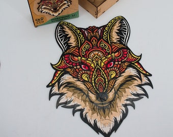 Animal wooden puzzle Enchanted fox - gift wooden ecofriendly puzzle medium and large, Puzzle for adults and kids