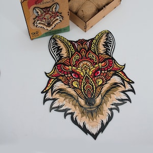 Animal wooden puzzle Enchanted fox - gift wooden ecofriendly puzzle medium and large, Puzzle for adults and kids