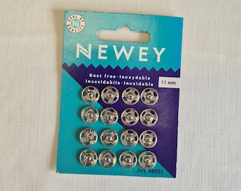Broches de presión vintage Newey para coser en plata 11 mm