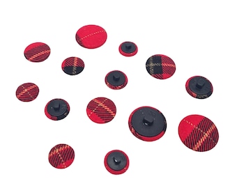 Fabric covered buttons in red Tartan print