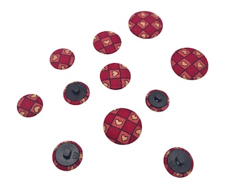 Fabric covered buttons in cute pink and red heart gingham patterned fabric valentines