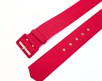 Red handmade fabric covered belt