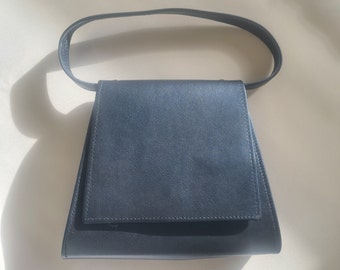 Handmade Blue Leather Small Handbag