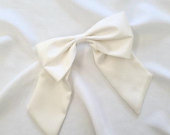 Large Ivory Satin Hair Bow Bridal