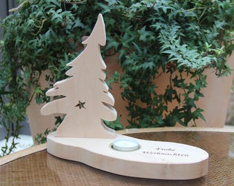 Tealight with tree and text