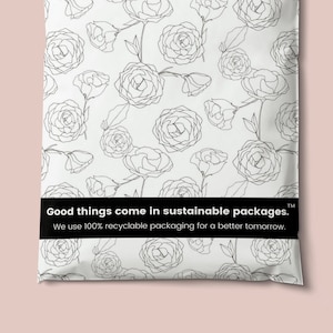 Eco-friendly Poly Mailers 10 x 13, Black & White Flowers, Pack of 25, 50 or 100, 100% Recyclable, Shipping Bags, Holiday Christmas Packaging