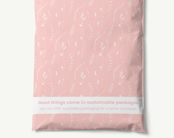 Eco-friendly Poly Mailers 10 x 13, Pink Wild Flowers, Pack of 25, 50 or 100, 100% Recyclable, Shipping Bags, Holiday Christmas Packaging