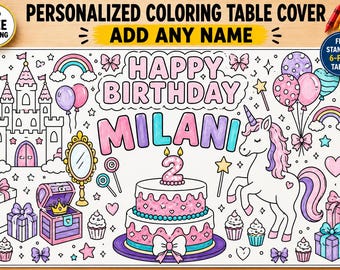 Personalisierte Einhorn Geburtstags Malvorlage | Riesen Riesen-Kinder-Party-Dekoration 2 m