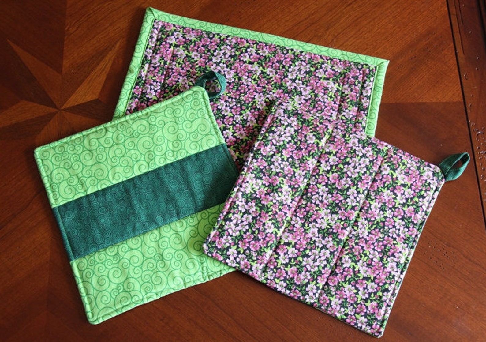 Hot Pad Reversible 3piece Set 2 Oven Hot Pads With Loops and Etsy