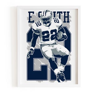 Emmitt Smith Dallas cowboys poster, Vintage NFL art print, Sports wall decor