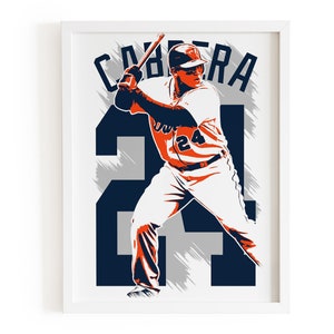 Poster di Miguel Cabrera, stampa di baseball, tributo ai Detroit Tigers, arte murale del giocatore preferito, arredamento della stanza dei fan di baseball