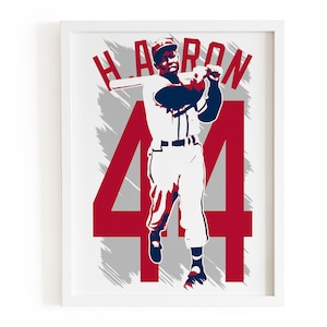Poster di Hank Aaron, decorazioni degli Atlanta Braves, poster di baseball, giocatore preferito, stelle della MLB di tutti i tempi, arte murale sportiva