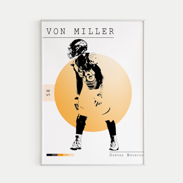 Von Miller Poster, Sport Art Print, Minimalist Football Wall Decor, Football  Art, For Home Living Game Room, Football player print