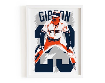 Kirk Gibson poster, Kirk Gibson for Detroit Tigers baseball wall art, Vintage baseball print, Sports room, playroom, game room wall decor