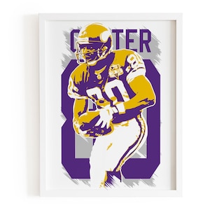 Plakat piłkarski Cris Carter, grafika ścienna Minnesota Vikings, wydruk NFL wide receiver, dekoracja dla fanów sportu, prezent dla miłośników futbolu