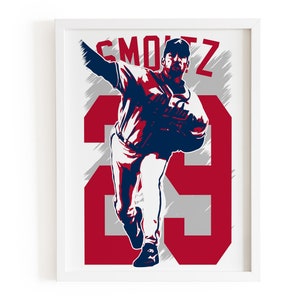 Cartel de John Smoltz, Impresión de béisbol, Cartel de los Bravos de Atlanta, Arte de pared de leyendas del deporte, Para fanáticos del béisbol de todas las edades