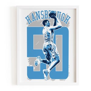 Tyler Hansbrough North Carolina Tar Heels art print, NCAA basketball wall decor, UNC Hoops poster, college sports gift, man cave artwork
