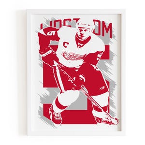 Nicklas Lidström Art Print, Detroit Red Wings Hockey Poster, NHL Wall Decor, Retro Sports Illustration, Gift for Hockey Fans, Man Cave Art