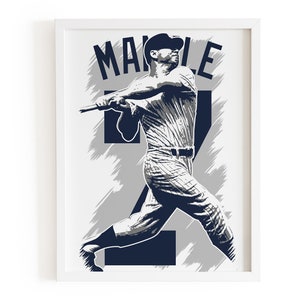 Cartel de béisbol de Mickey Mantle, impresión de Mickey Mantle, impresión de béisbol, decoración de los Yankees de Nueva York, impresión de los Yankees de Nueva York