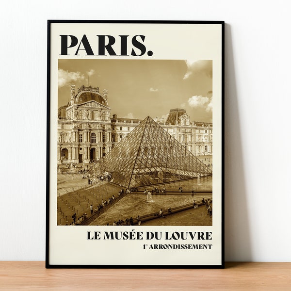 Poster Paris Musée du Louvre Sépia imprimable / Affiche Wall Paris Louvre Muséum print