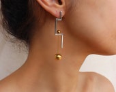 Modern geometric steel earrings, unique steel ball earrings