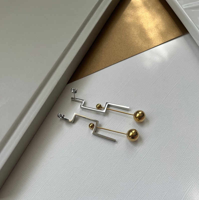 Modern Geometric Steel Earrings Unique Steel Ball Earrings Etsy