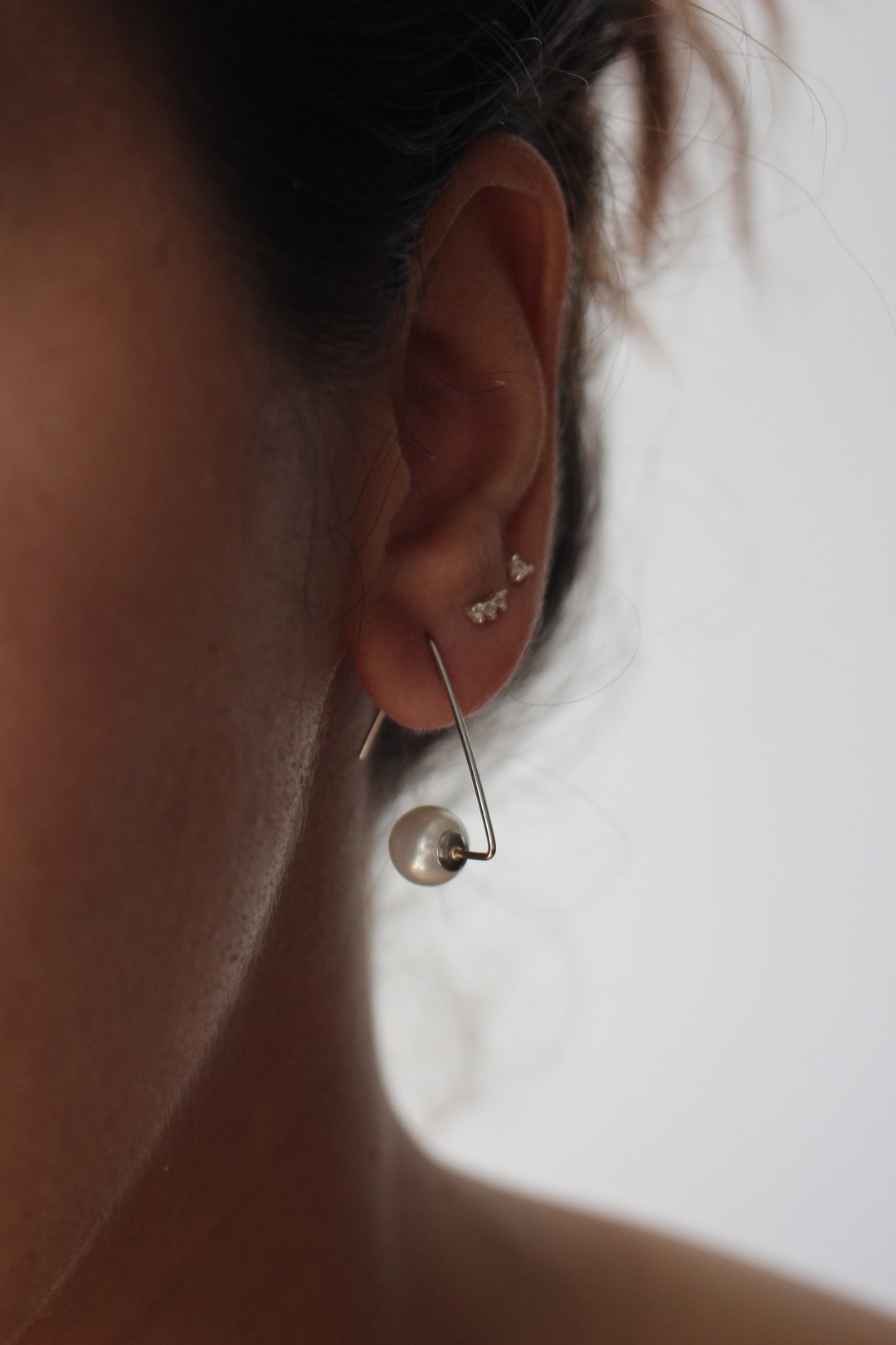 Threader Geometric Earrings Modern Pearl Earrings Etsy