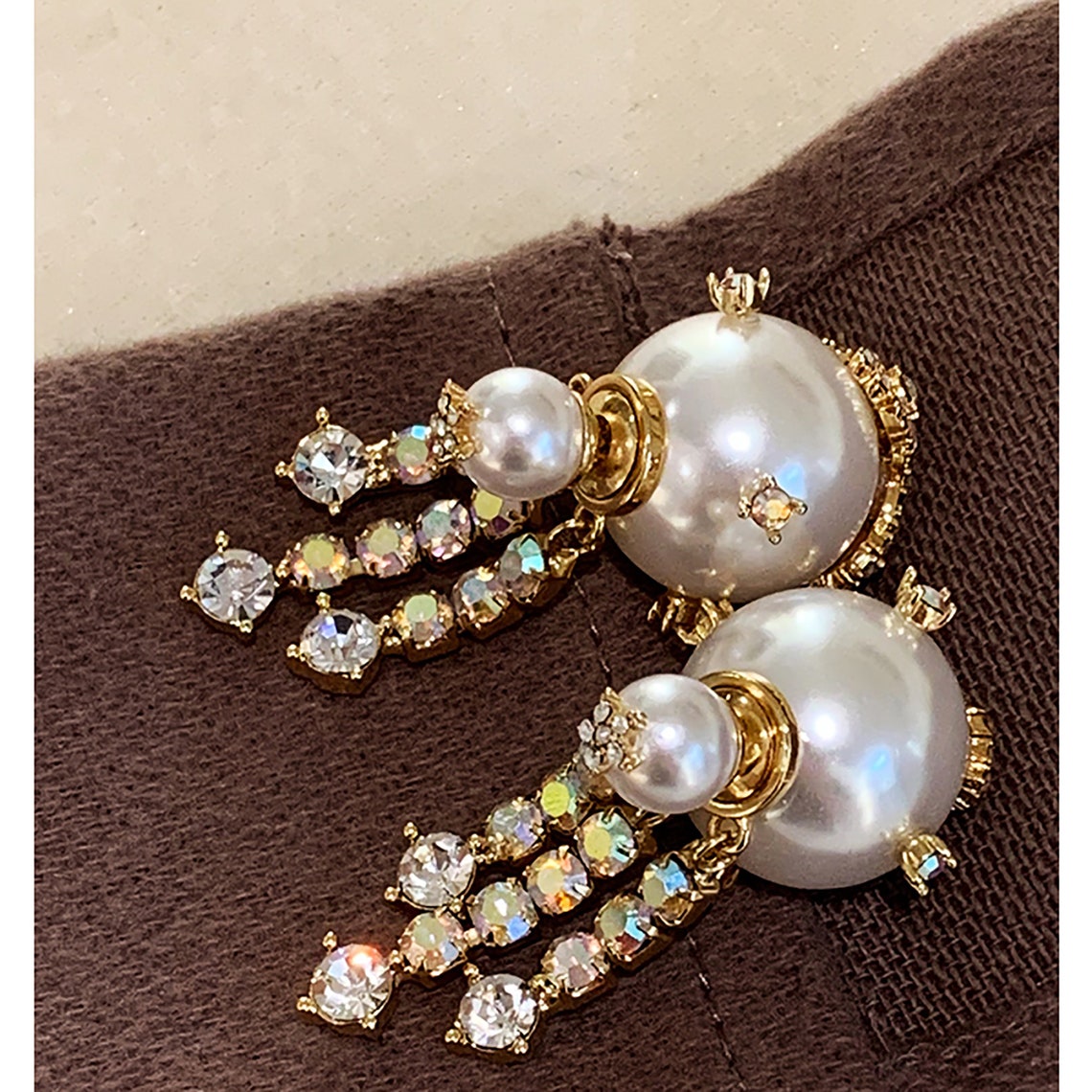 French earrings elegant earrings pearl earrings diamond | Etsy