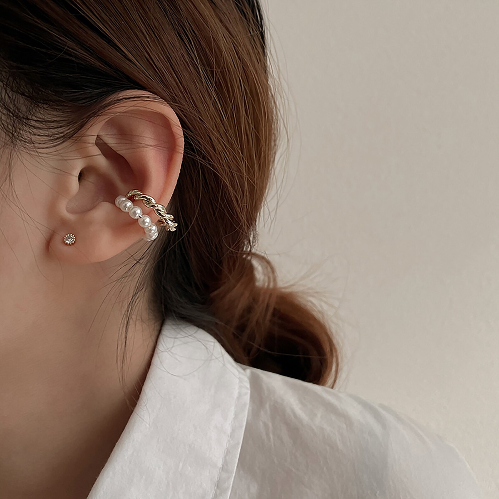 Irregular ear clip pearl double ear bone clip 2021 earrings Etsy