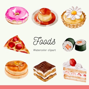 Aquarell Lebensmittel Clipart – Obst & Snack PNG Elemente, süßer digitaler Download für Rezeptkarten, Planer, Sticker, Scrapbooking