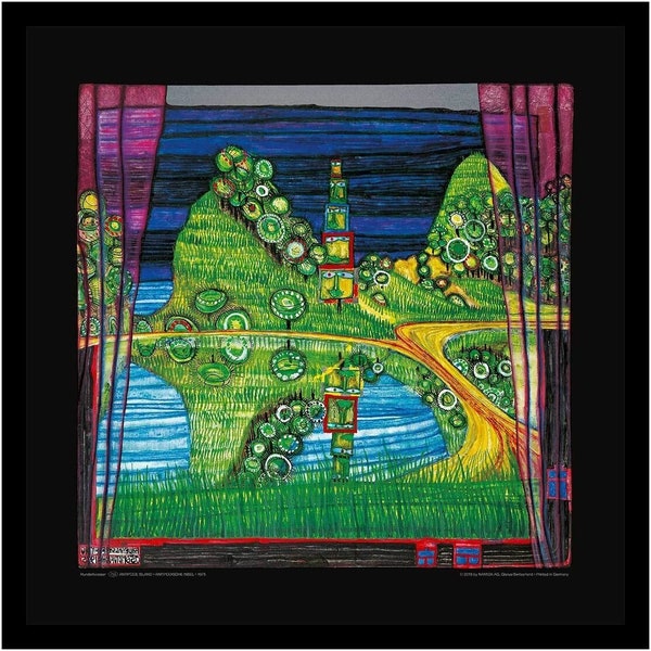 Gerahmt I Hundertwasser Poster Antipodische Insel Kunstdruck Bild 52 x 52 cm im Alurahmen schwarz