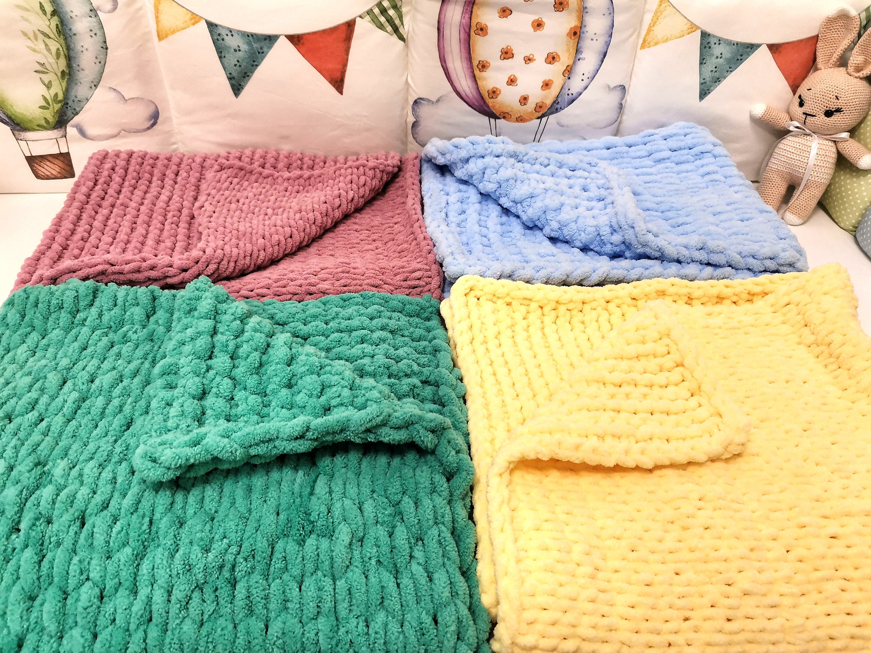 Knitted baby blanket chunky knit blanket yellow blanket Etsy