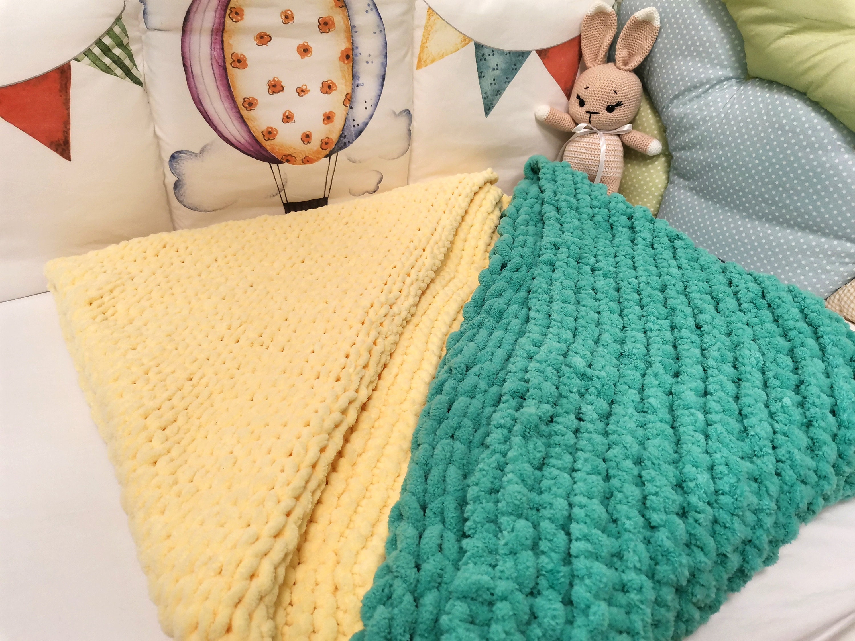 Knitted baby blanket chunky knit blanket yellow blanket Etsy